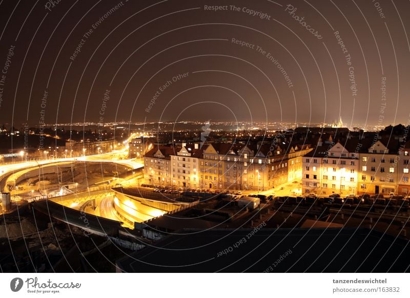 Night traffic in Prague Colour photo Exterior shot Experimental Deserted Long exposure Motion blur Czech Republic Europe Town Capital city Skyline Transport