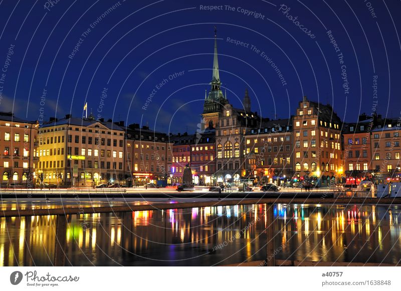 Gamla Stan in Stockholm Town City life Sweden Panorama (View) Night Built Structure Water Small Town Reflection Architecture Famousness Famous building Church