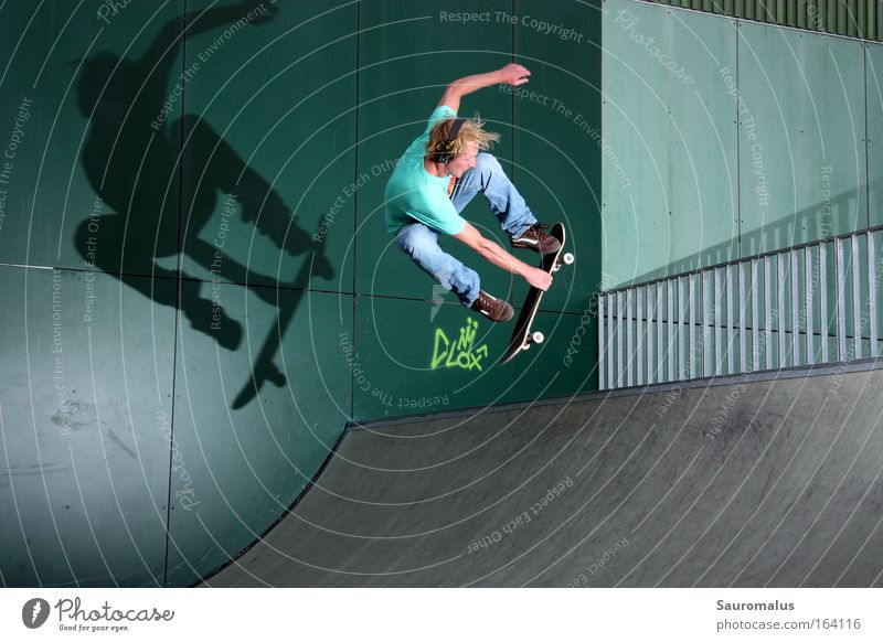 Shadow plays 2 Colour photo Day Flash photo Central perspective Downward Funsport Skateboard Halfpipe miniramp Sports