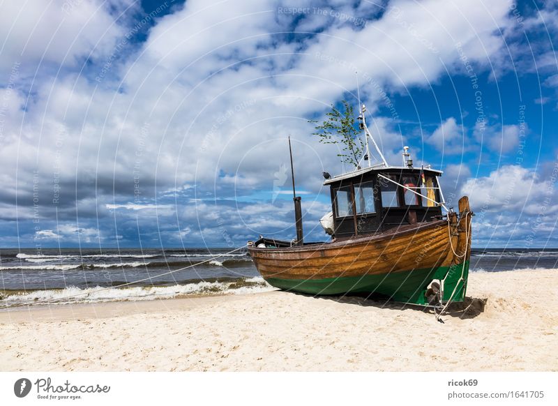 Fishing boat in Ahlbeck on the island Usedom Vacation & Travel Tourism Beach Ocean Nature Landscape Sand Clouds Coast Baltic Sea Watercraft Blue Romance Idyll