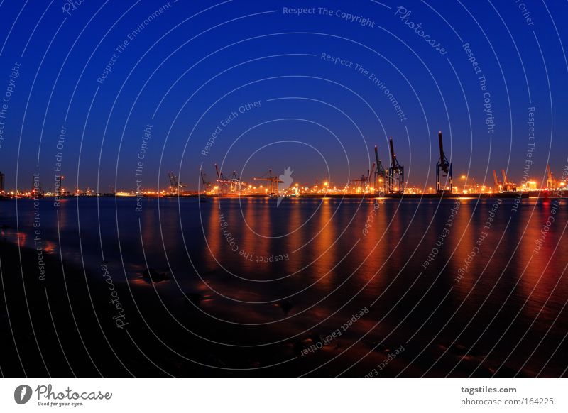 BEACH PEARL HAMBURG övelgönne beach bead Hamburg Twilight Night Artificial light Reflection Light (Natural Phenomenon) Long exposure Panorama (View) Wide angle