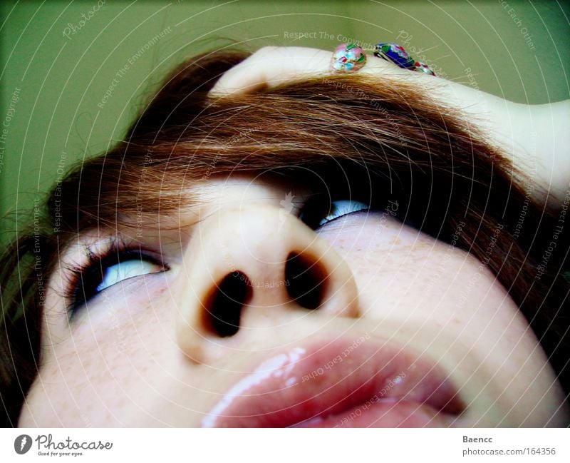 the attempt Colour photo Close-up Abstract Day Worm's-eye view Looking away Hair and hairstyles Skin Face Cosmetics Make-up Lipstick Feminine Young woman