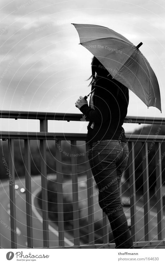 thought gap Black & white photo Exterior shot Copy Space left Copy Space top Day Full-length Rear view Looking away Human being Feminine Young woman