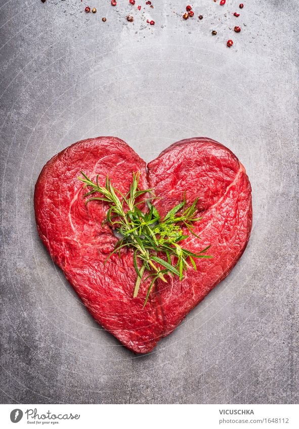 Heart of raw meat with herbs Food Meat Herbs and spices Nutrition Organic produce Style Design Healthy Eating Fitness Sign Heart-shaped Symbols and metaphors