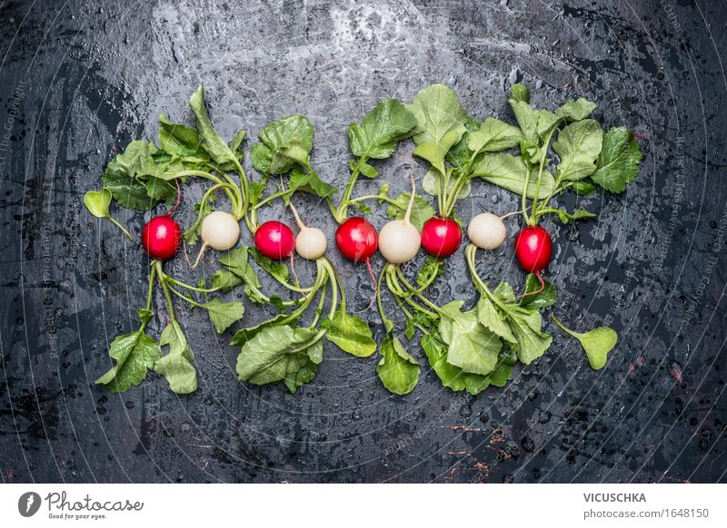Fresh white and red radishes with leaves Food Vegetable Nutrition Organic produce Vegetarian diet Diet Style Design Healthy Eating Life Summer Nature Vegan diet