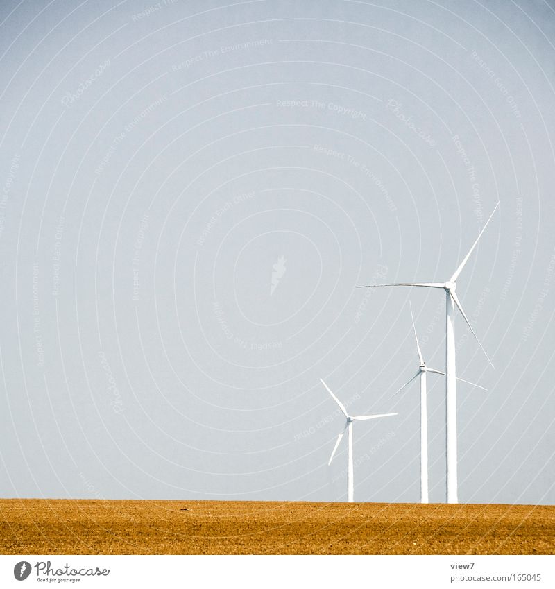 wind power Technology Energy industry Renewable energy Wind energy plant Nature Landscape Sky Cloudless sky Field Work and employment Authentic Elegant Above