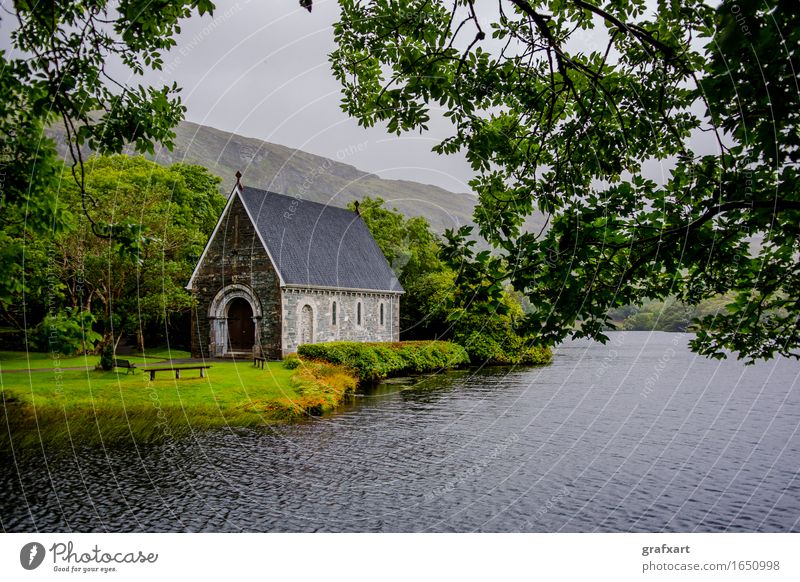 Chapel in Gougane Barra National Park in Ireland Church Landscape Lake Rain Forest Water Old Mountain Cork River Peaceful Past Religion and faith God