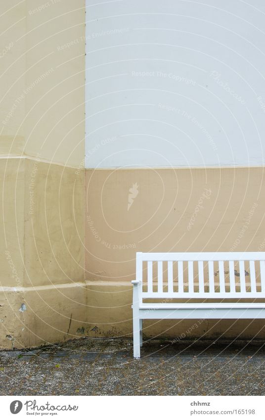 bench Colour photo Subdued colour Exterior shot Detail Deserted Copy Space top Day Long shot Relaxation Calm Furniture Park Places Building Wall (barrier)