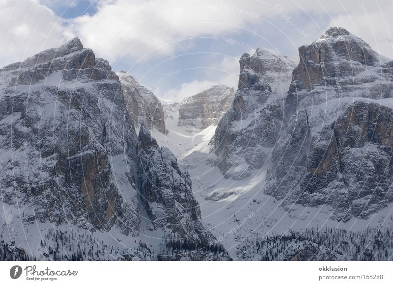 Dolomites, Alps, Val Gardena Colour photo Exterior shot Deserted Day Panorama (View) Nature Landscape Elements Clouds Winter Beautiful weather Ice Frost Snow