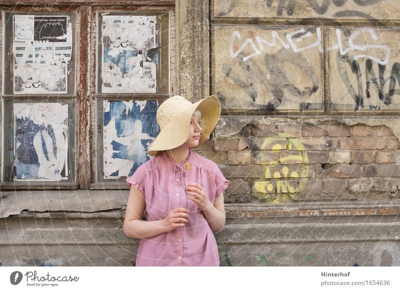 Young woman - Portrait with hat Human being Feminine Youth (Young adults) Woman Adults Life 1 18 - 30 years Art Artist Culture Flower Town Capital city