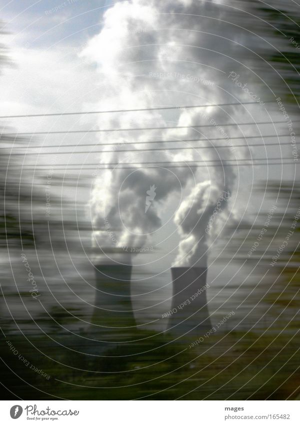 nuclear power Subdued colour Exterior shot Deserted Evening Light Shadow Motion blur Energy industry High-tech Nuclear Power Plant Sky Clouds Threat Large Gray