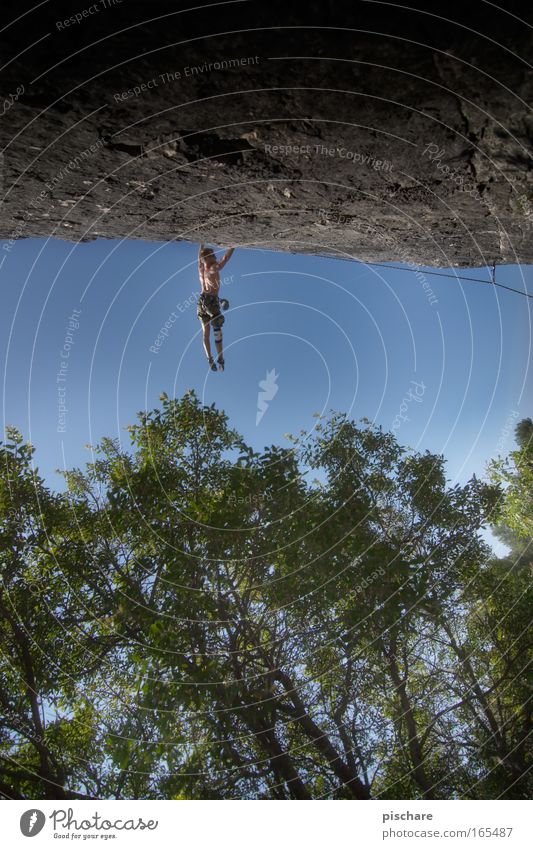 just hang out Adventure Mountain Sports Climbing Mountaineering Man Adults Nature Forest Rock To hold on Hang Athletic Cool (slang) Gigantic Muscular Bravery