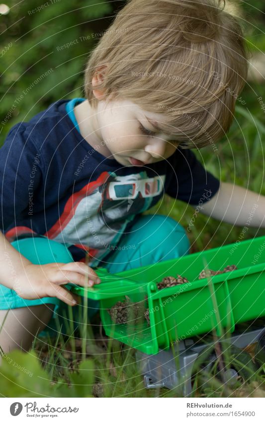 Playing in the forest Human being Masculine Child Toddler Boy (child) Infancy 1 1 - 3 years Environment Nature Landscape Tree Grass Forest T-shirt Authentic