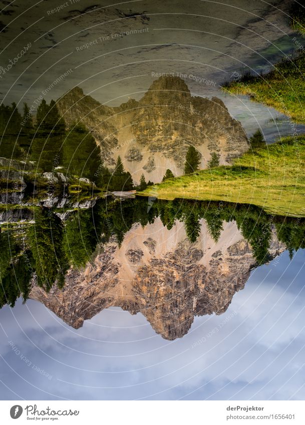 Reflection of a mountain in the Dolomites IV Central perspective Deep depth of field Sunbeam Sunlight Light (Natural Phenomenon) Silhouette Contrast Shadow Day