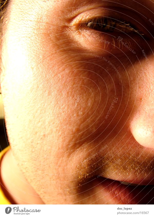 markoMann Portrait photograph Close-up Impish Light Friendliness Pore Detail Face Nose Mouth Eyes Partially visible Shadow Sun Moon and stars shave it?
