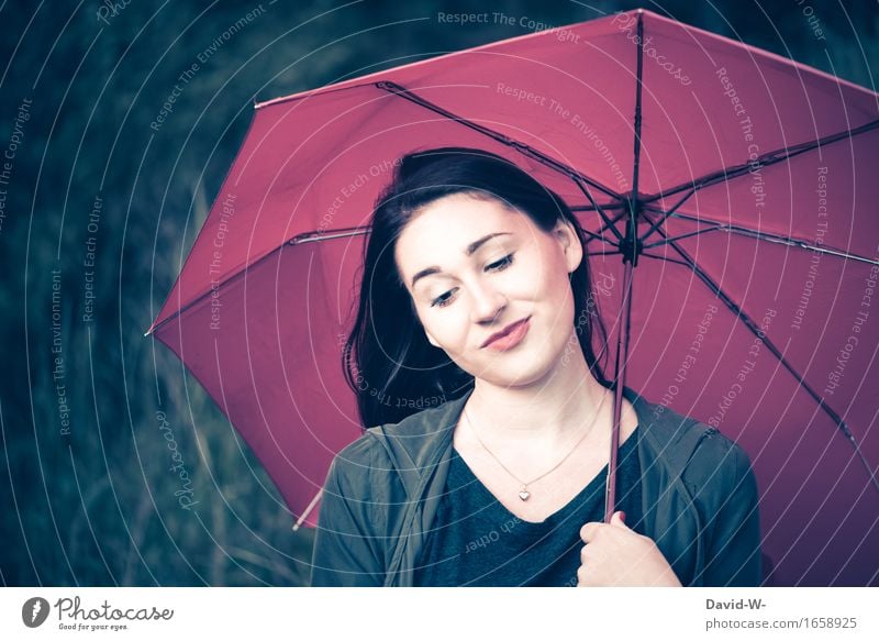 beauty Lifestyle Beautiful Human being Feminine Young woman Youth (Young adults) Woman Adults Nature Emotions Moody Umbrella Brunette Enchanting Attractive Rain