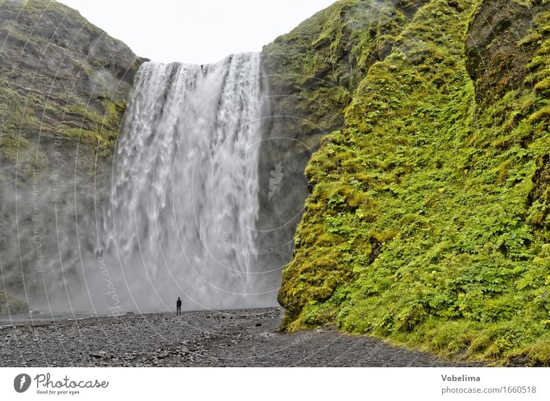 Skogafoss, Iceland Tourism Adventure Sightseeing Nature Landscape Elements Water Waterfall Brown Gray Green White Colour photo Exterior shot Copy Space top