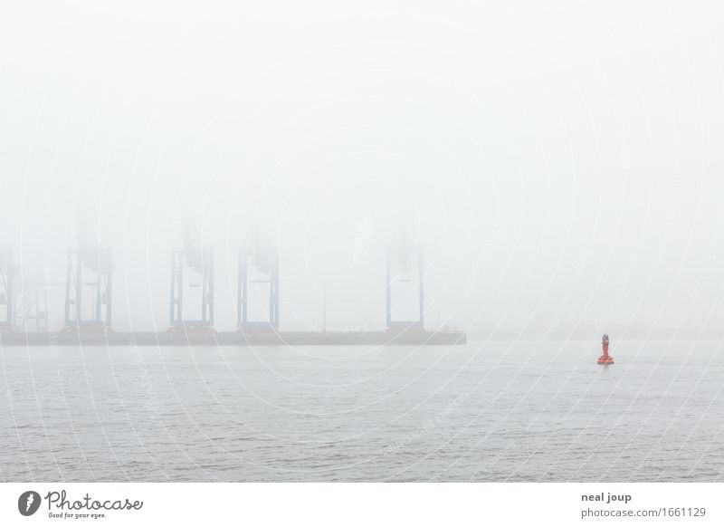 Hamburg, what the fog? Spring Autumn Fog River bank Elbe Port City Industrial plant Harbour Crane Container terminal Navigation Buoy Swimming & Bathing