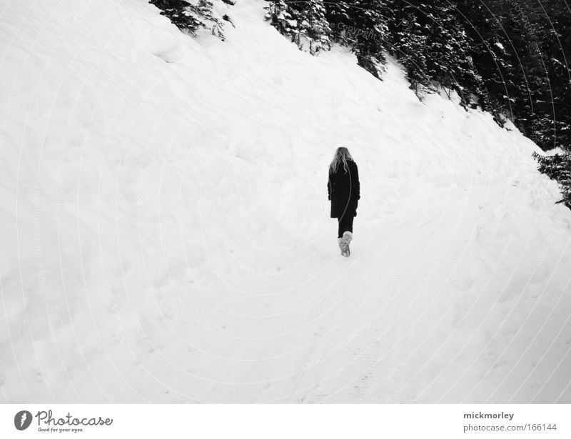 Walking into nothing Black & white photo Exterior shot Copy Space left Day Central perspective Forward Harmonious 1 Human being Nature Landscape Winter Ice