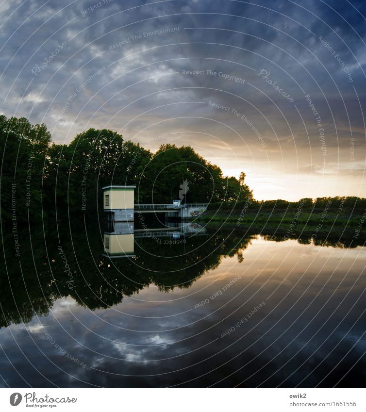 weir Technology Environment Nature Landscape Sky Clouds Horizon Plant Tree Forest Lake Building Facade Calm Idyll Far-off places Barrage Reservoir