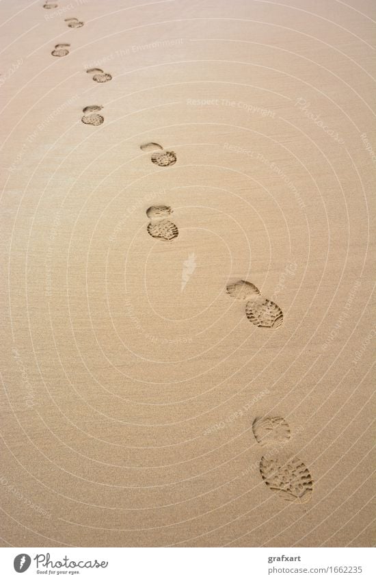 Trace of steps in the sand Imprint Loneliness Feet Footprint Going Direct Career Walking Lanes & trails Profile Single Tracks Beach Sand Time Target