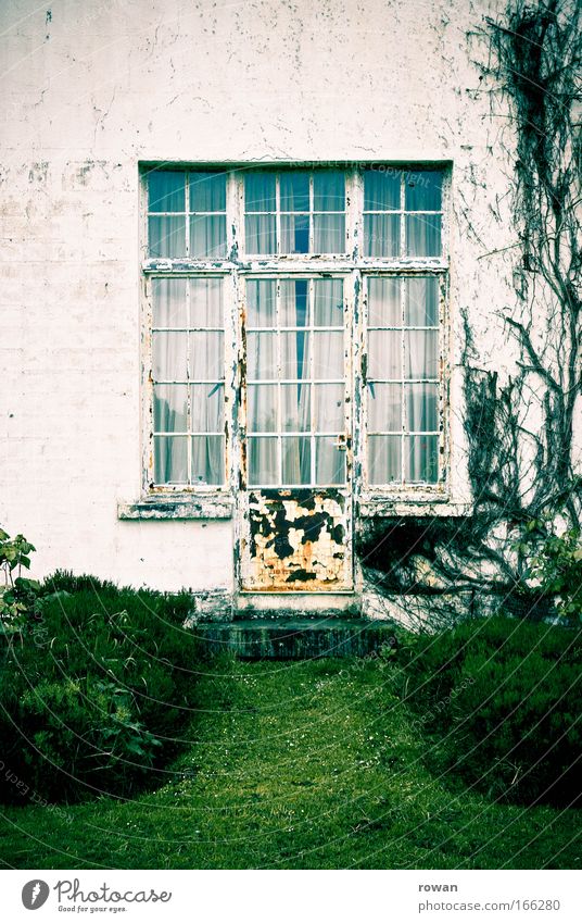 to the garden Colour photo Subdued colour Day House (Residential Structure) Park Building Architecture Facade Garden Window Door Old Dirty Dark Historic Gloomy
