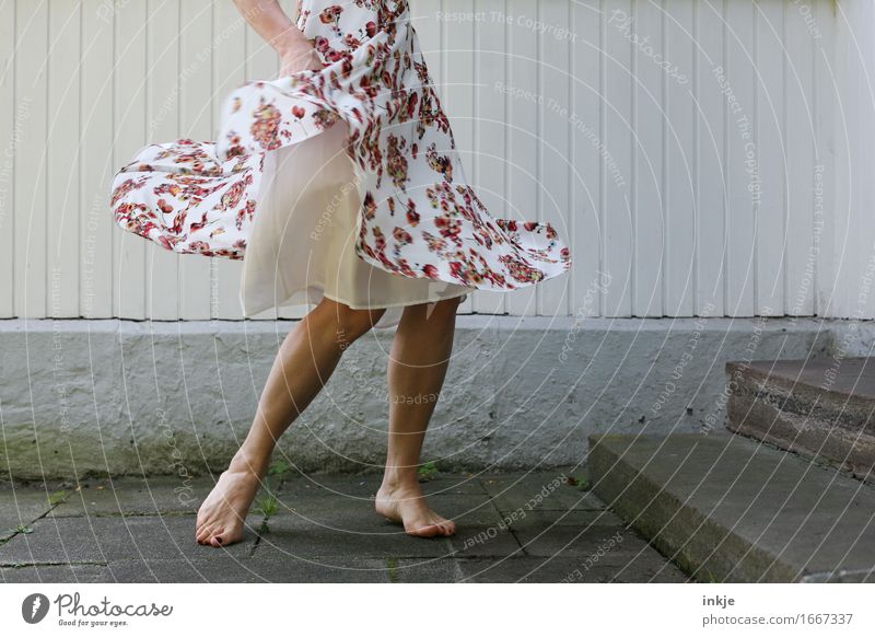 dance Lifestyle Joy Leisure and hobbies Woman Adults Legs Feet Woman's leg 1 Human being Wall (barrier) Wall (building) Facade Terrace Fashion Dress