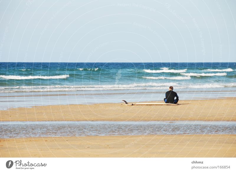 low tide Colour photo Subdued colour Exterior shot Day Long shot Relaxation Calm Leisure and hobbies Surfing surf Summer Beach Ocean Aquatics Back 1 Human being