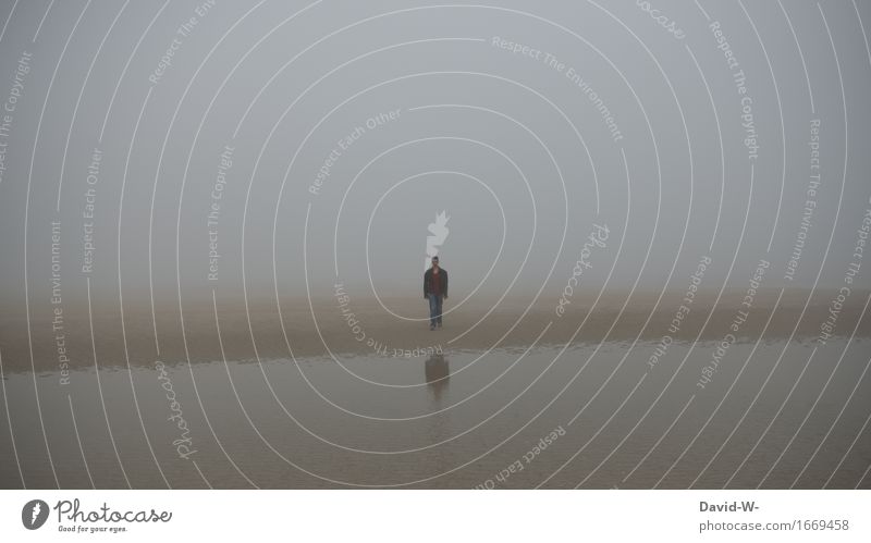 This place is definitely abandoned. Human being Masculine Man Adults Life 1 Art Work of art Environment Autumn Bad weather Fog Beach North Sea Baltic Sea Island