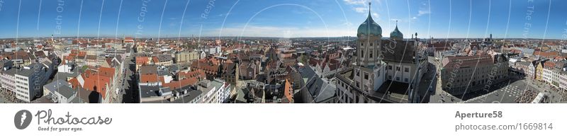 Augsburg, seen from the Perlachturm;360 degree panorama Town Downtown Old town Populated Dome Places Marketplace City hall Tower Manmade structures Building
