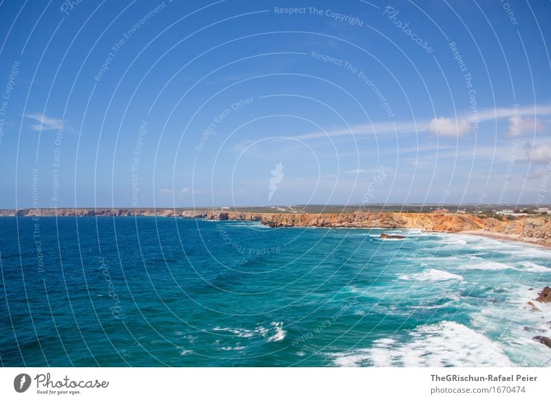 coastline Environment Nature Landscape Sand Water Blue Brown Yellow Gold Black Silver White Sky Ocean Waves Clouds Algarve Surfing Portugal Coast Vantage point