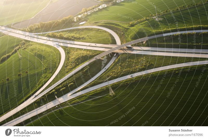 traffic junction Colour photo Multicoloured Exterior shot Aerial photograph Copy Space left Copy Space right Copy Space top Copy Space bottom Evening Twilight