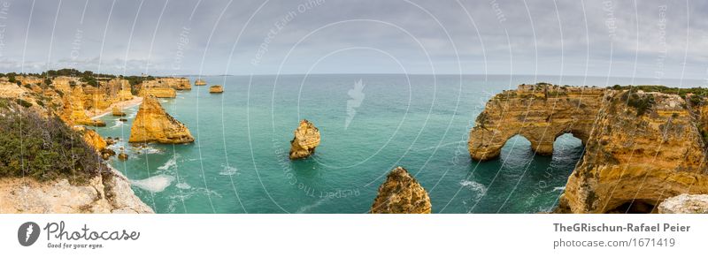 Algarve Environment Nature Blue Brown Yellow Gold Turquoise White Arch Portugal Vantage point Far-off places Rock formation Ocean Water Vacation & Travel