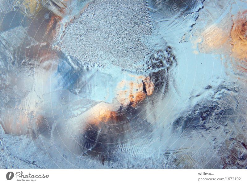 frozen window pane Elements Water Climate change Ice Frost Cold Light Light (Natural Phenomenon) Visual spectacle Bright spot Light blue Winter Glass Abstract