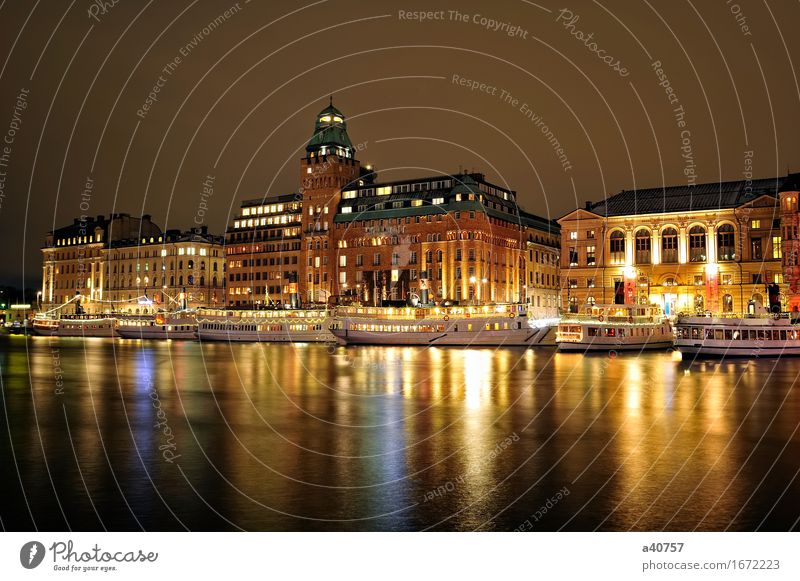 Night view of Stockholms Sweden Built Town Skyline Vacation & Travel Nautical Horizontal Exterior shot House (Residential Structure) Europe Scandinavia Old