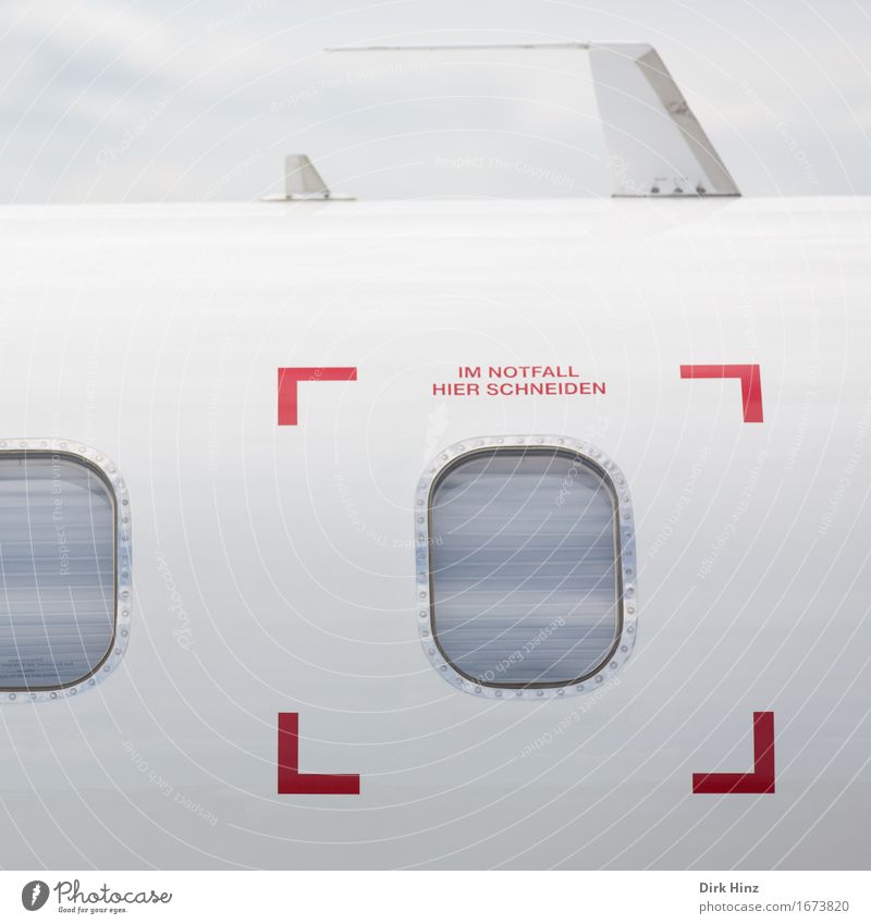 In case of emergency: cutting Machinery Technology Advancement Future High-tech Aviation Airplane Passenger plane Aircraft Airport Sign Characters