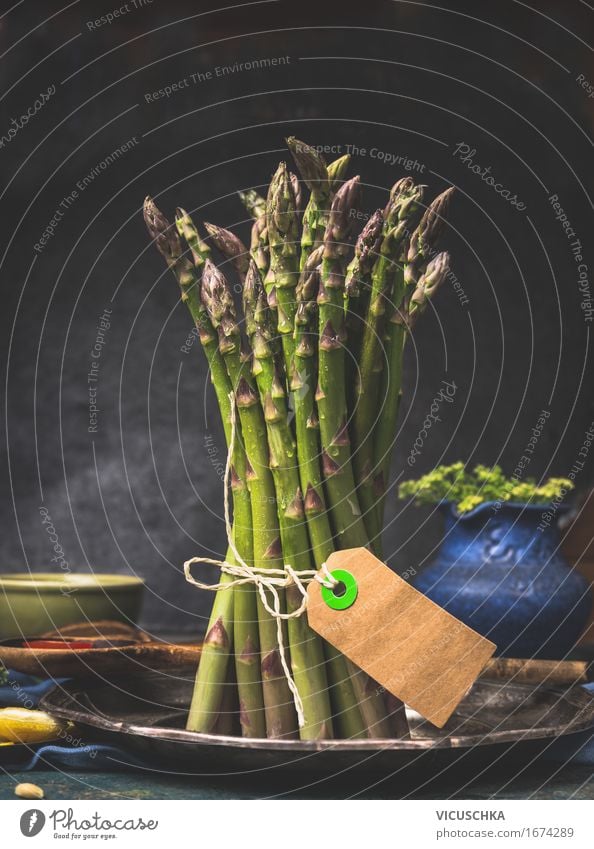 Bundle of green asparagus with leaflets Food Vegetable Nutrition Organic produce Vegetarian diet Diet Style Design Healthy Eating Life Living or residing Table