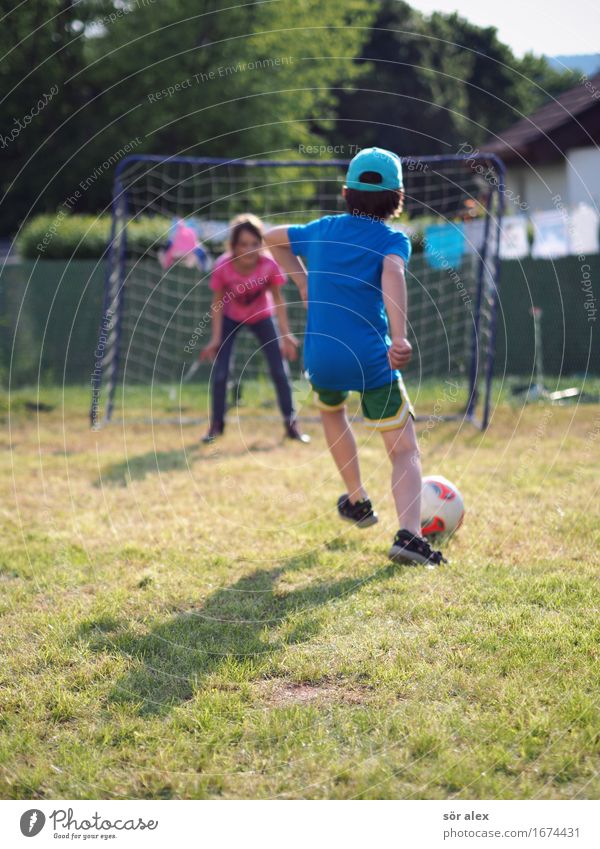Kids Play Soccer, Boy, Girl, Goal Sports Foot ball Human being Masculine Feminine Child Boy (child) Brothers and sisters Sister Infancy Life 2 3 - 8 years