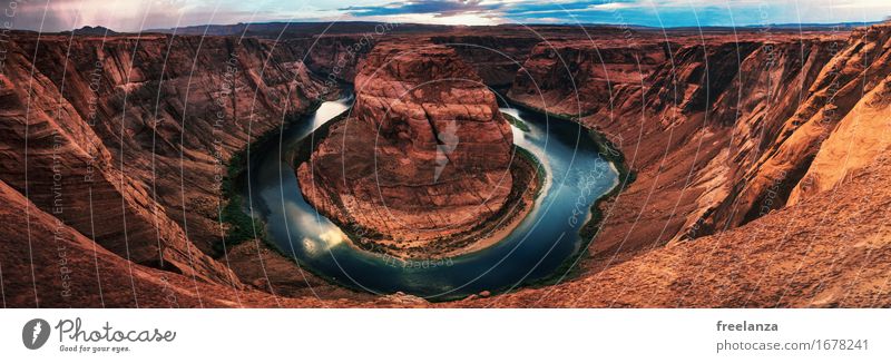 Horseshoe // Arizone // USA Nature Landscape Earth Sand Water Sky Clouds Storm clouds Horizon Summer Beautiful weather Rain Bushes River Tourist Attraction