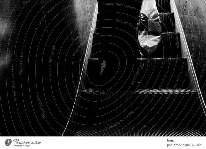 inkaun Black & white photo Back-light Human being Legs 1 Escalator Plastic bag