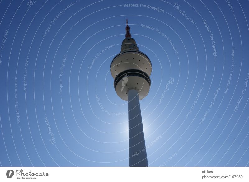 Hamburg Television Tower Colour photo Exterior shot Deserted Copy Space left Copy Space right Neutral Background Sunlight Back-light Long shot Advancement