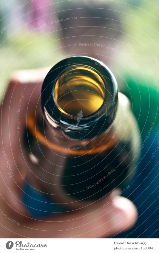 Try some... Colour photo Detail Copy Space top Copy Space bottom Day Contrast Blur Beverage Drinking Cold drink Alcoholic drinks Beer Bottle Brown Yellow