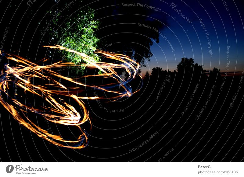 Poi fire dancer Colour photo Exterior shot Experimental Twilight Night Dancer Youth culture Nature Landscape Elements Fire Horizon Sunrise Sunset Summer