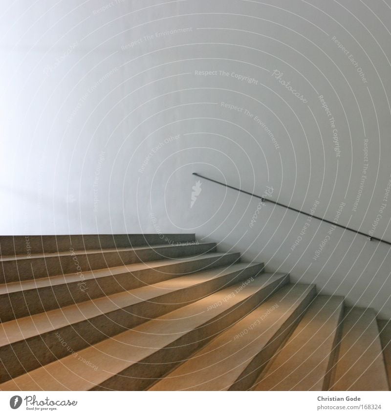 Large staircase Deserted Manmade structures Building Architecture Stairs Gray White Empty Handrail Banister Colour photo Interior shot Copy Space left