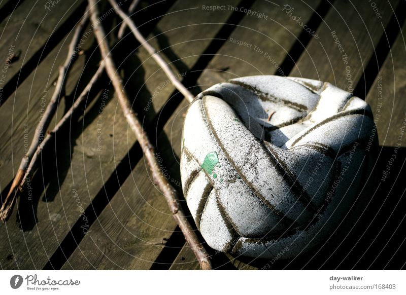 Rejected Subdued colour Exterior shot Day Shadow Contrast Sunlight Shallow depth of field Leisure and hobbies Playing Ball sports Wood Leather Brown Green White