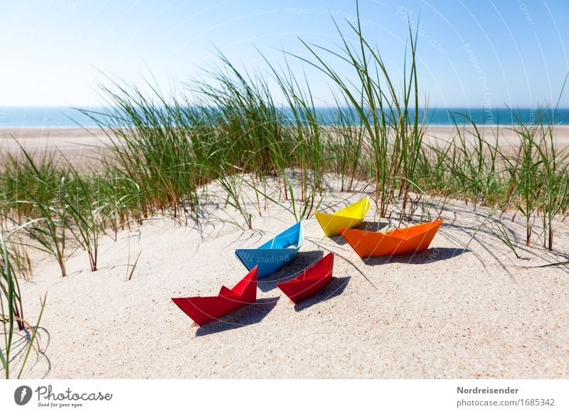 summertime Playing Handicraft Vacation & Travel Summer vacation Beach Ocean Sand Water Cloudless sky Sun Beautiful weather North Sea Baltic Sea Navigation Paper