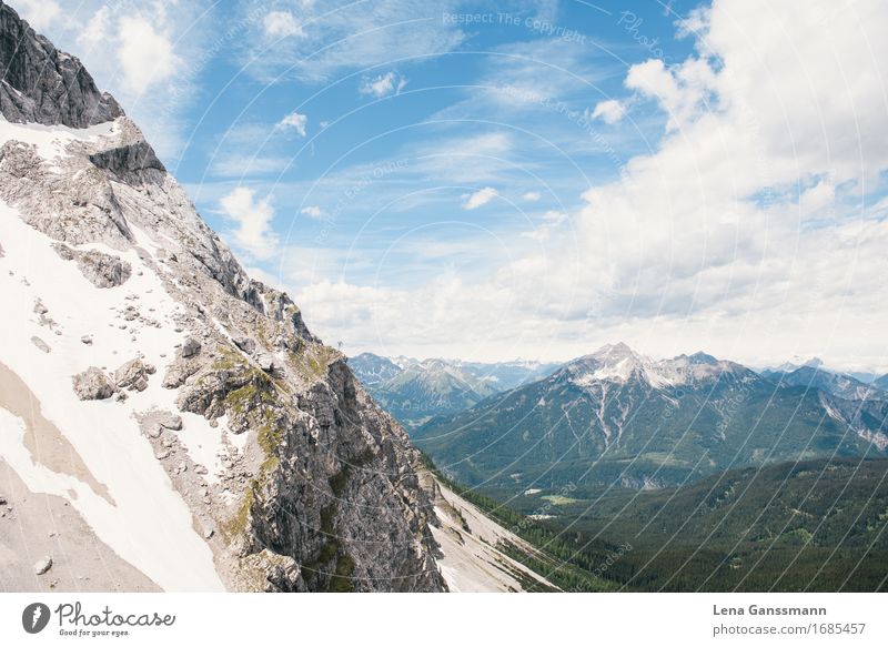 View from the Eibseebahn Hiking Environment Nature Landscape Sky Horizon Rock Alps Mountain Peak Zugspitze Suspension railway Sharp-edged Firm Gigantic Large