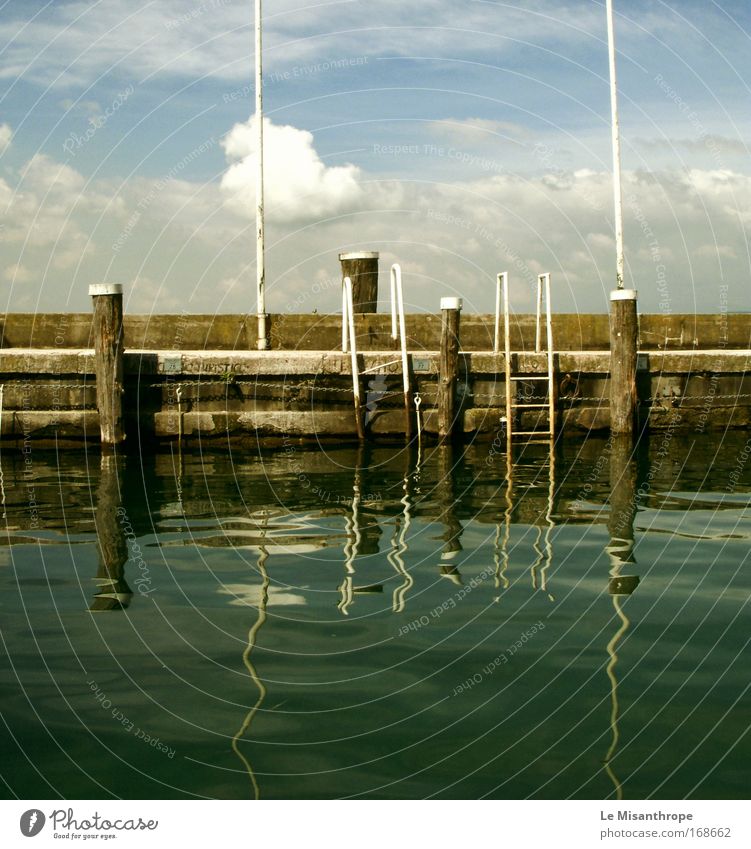 I like the reflection Colour photo Exterior shot Reflection Landscape Water Clouds Lakeside Lake Garda Sirmione Italy Port City To enjoy Hang Esthetic Wet Green