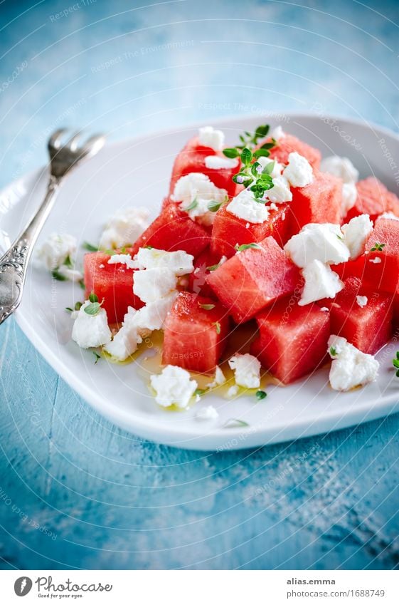 Watermelon-Feta Salad Food Dairy Products Lettuce Fruit "Watermelon feta Feta cheese Herbs," Nutrition Vegetarian diet Greece Mediterranean Summer Eating