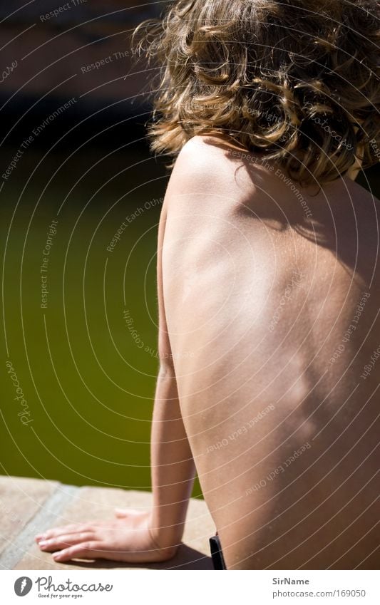 104 [water dreaming] Lifestyle Body Senses Relaxation Summer Sun Boy (child) Skin Hair and hairstyles Back Arm Hand Human being Water Sunlight Brunette Curl